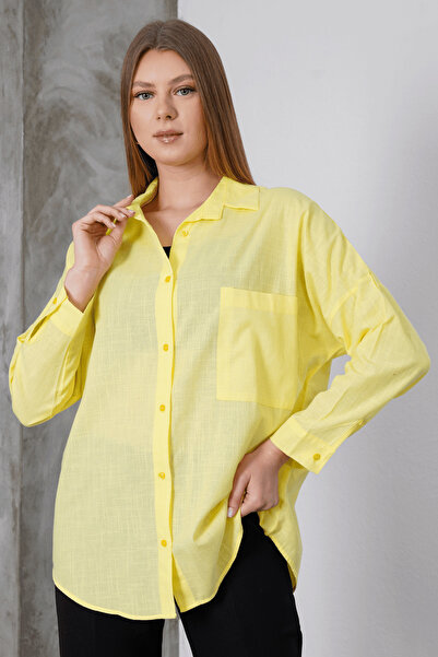 Paw Garage Women's London Linen Single Pocket Oversize Shirt, Premium Quality Linen Shirt