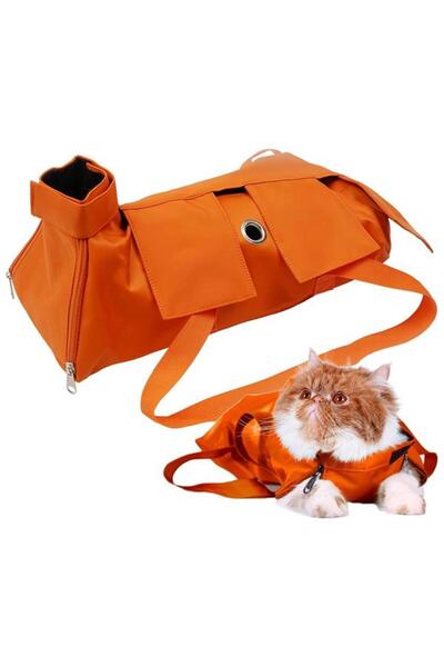 Glipet Çok Fonksiyonlu Kedi Köpek Bakım Kısıtlama Çantası 55x27 Turuncu Large