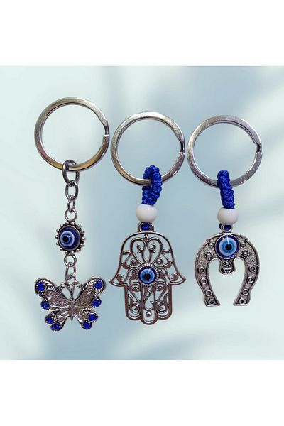 izmir yazici servis Metal Keychain Set Set of 3 Evil Eye Beaded Bag Ornament Keychain