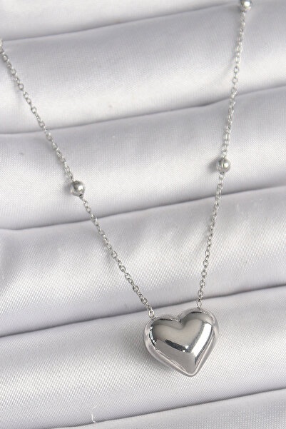 Skygo 316L Steel Silver Color Topcuk Detail Chain Heart Model Women's Necklac...