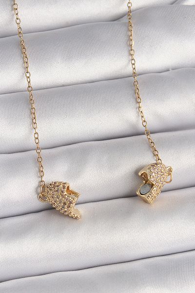 Skygo 316L Steel Gold Color Chain Zircon Stone Magnet Heart Model Women's Necklace - Tj-Bko9728