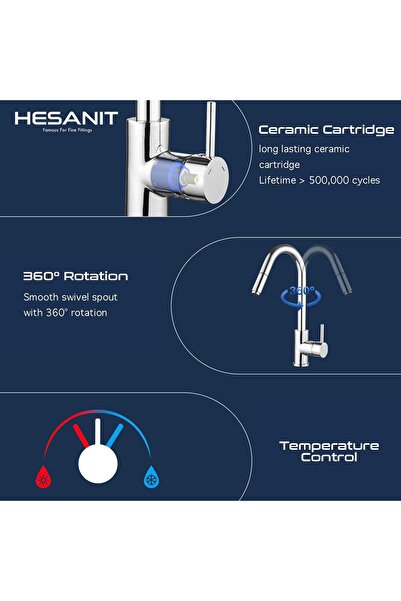 HESANIT Kitchen Mixer with Flexible Spout Stainless Steel Brushed
