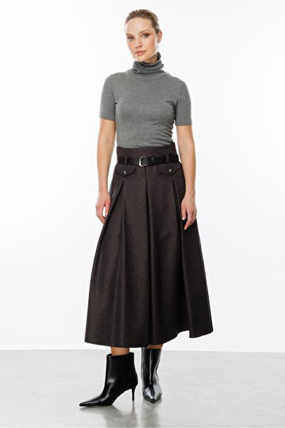 accort Kalın Pileli Uzun Etek-ANTRASİT