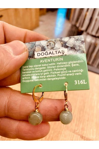 Bizde Ne Yok ki Aventurine Stone Design Natural Stone Earrings