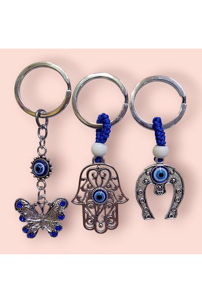 izmir yazici servis Metal Keychain Set Set of 3 Evil Eye Beaded Bag Ornament Keychain