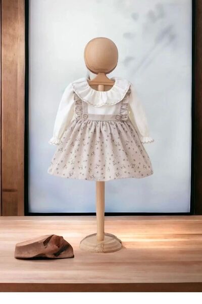 Kids' Little Store Çiçek Baskılı Keten Salopet Elbise (6 - 24 Ay )