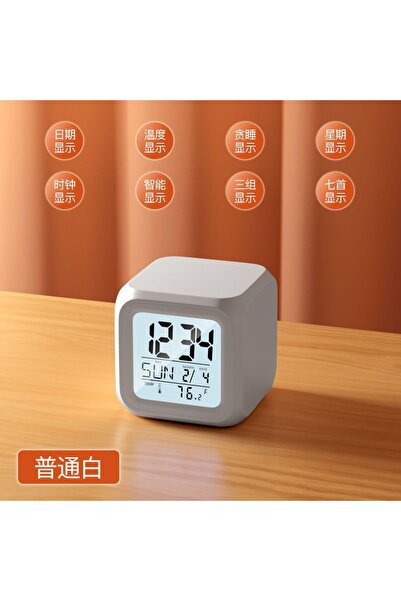 Livava Renk Değiştiren Dijital Küp Masa Saati, Beyaz, 8x8,