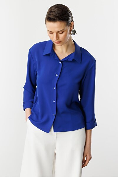 accort Taşlı Düğme Detaylı Gömlek-SAX