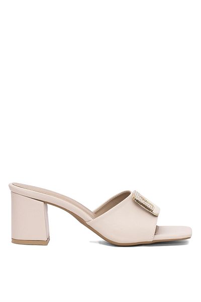Ayakkabı Fuarı Women's Heeled Slippers - Elit Cmr445C Beige