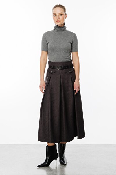 accort Kalın Pileli Uzun Etek-ANTRASİT
