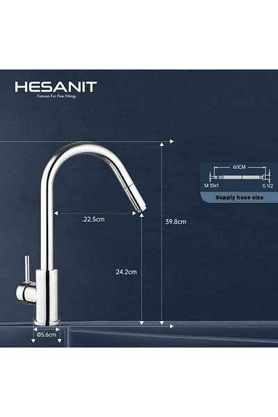 HESANIT Kitchen Mixer with Flexible Spout Stainless Steel Brushed