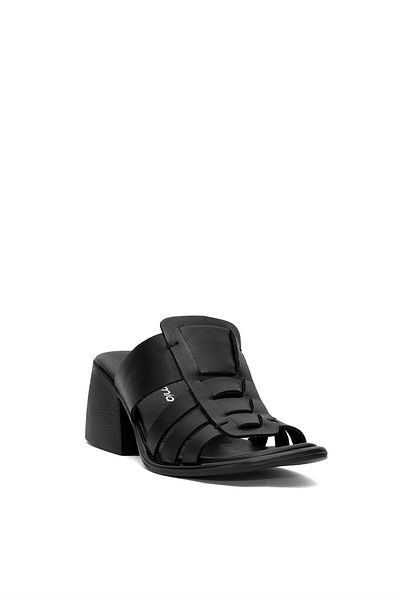 Mammamia Women's Genuine Leather Heeled Slippers - Black D25Yt-1540