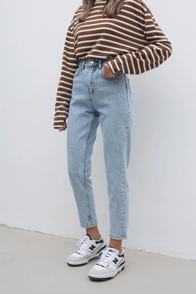 SHEVEGA Buz Mavi Yüksek Bel Boyfriend Kar Buz Yıkama Mom Jean Kot Pantolon