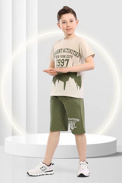 BUUFUU Summerwear - Children's Short Sleeve Crew Neck, Student Activity Printed T-Shirt and Bottom Top Set