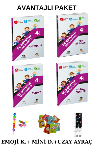 Zeka Küpü Yayınları Zeka Küpü 4. Sınıf Üç Boyutlu Tüm Dersler Soru Bankası Seti (EMOJİ K. + MİNİ D. + UZAY A.)2025