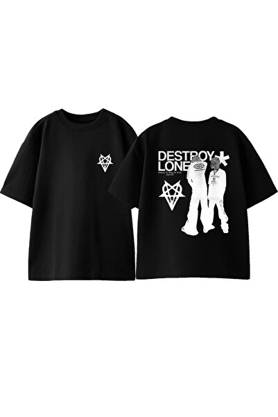 Anetos Tricou Destroy Lone Design cu imprimeu Cotton White supradimensionat