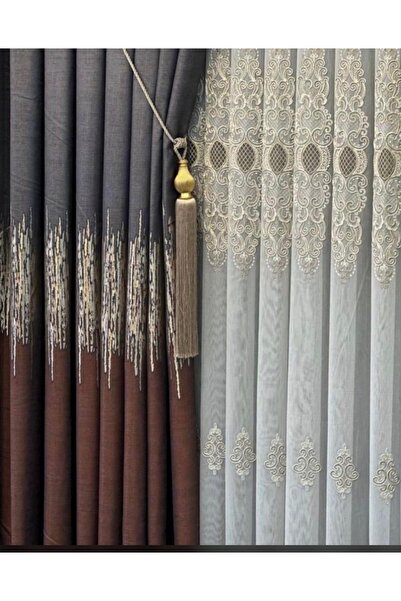 Koral Pano Fon Perde ( 2 Kanat ) -sık Pile -kremit Renk -yeni Sezon