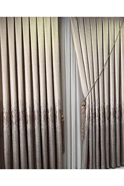 Koral Pano Fon Perde ( 2 Kanat ) -sık Pile -bej,kahve Renk -yeni Sezon