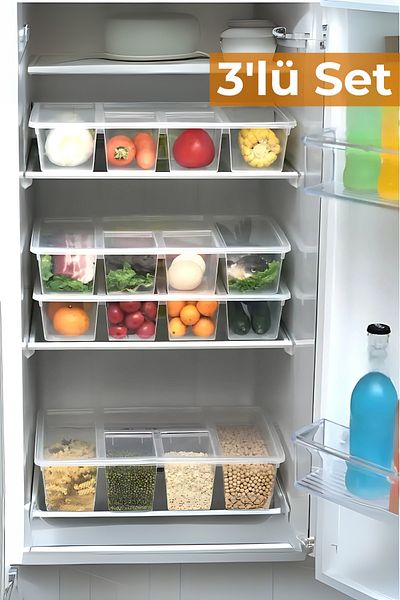 Hesaplı Kasa 5 Compartment Refrigerator Organizer, Freezer Organizer, Freezer Organizer, Set of 3