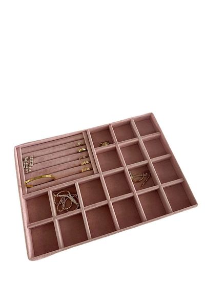 MeGass Dekor Domestic Production Baku Model Suede Pink Color Drawer Jewelry Stand with Compartment and Drop