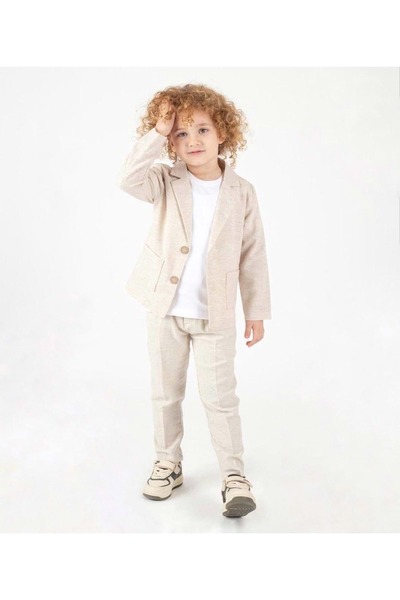 s.t. sebat tekstil Costum de băiat cu jachetă de in și tricou SB714