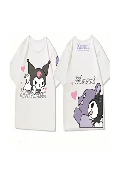 weywot Λευκό Sanrio Kuromi Cute Best εμπρός/πίσω εμπριμέ μπλουζάκι Oversize