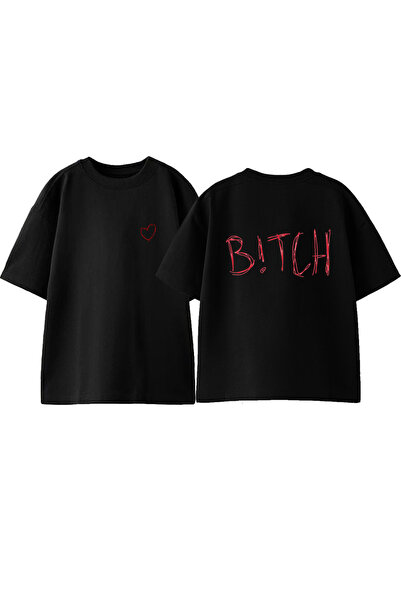 Anetos Tricou oversize B!tch Design cu imprimeu pe spate, din bumbac, alb