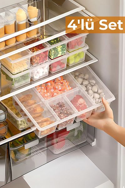 Hesaplı Kasa 5 Compartment Refrigerator Organizer, Freezer Organizer, Freezer Organizer, Set of 4