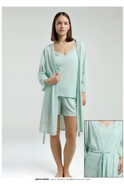 Pierre Cardin Women`S Pajama Set - Strappy Shorts & Dressing Gown 3 Piece