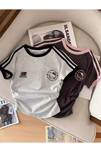 Gofeel Hello Kitty Desenli Büzgü Detaylı Kısa Kemer Boy Crop