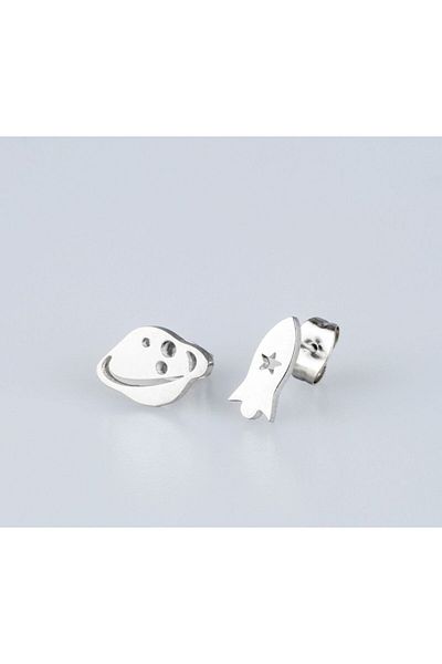 Piercing Market Steel & Silver 1 Pair of No Fade, Tarnish & Gift Earrings with Steel Studs