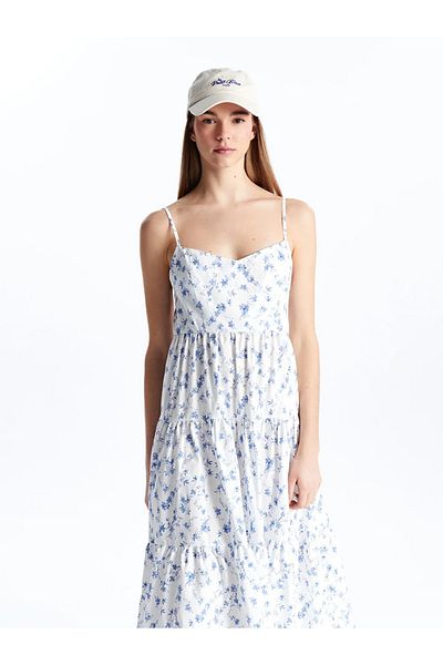 LC Waikiki XSIDE Rochie de damă din poplin floral cu decolteu în V alb