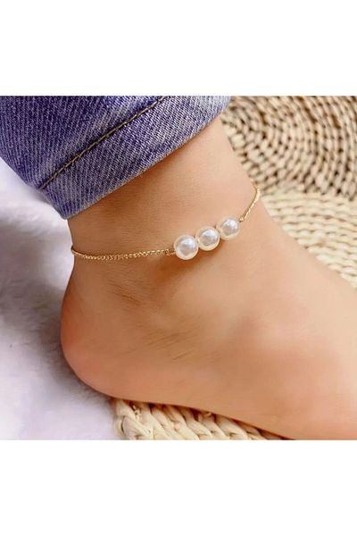 MYSTERY TAKI AKSESUAR Gold Chain Pearl Ankle