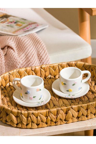 LC Waikiki Lcw Home Floral Patterned 2-Person Ceramic Coffee Cup Set 90 ml