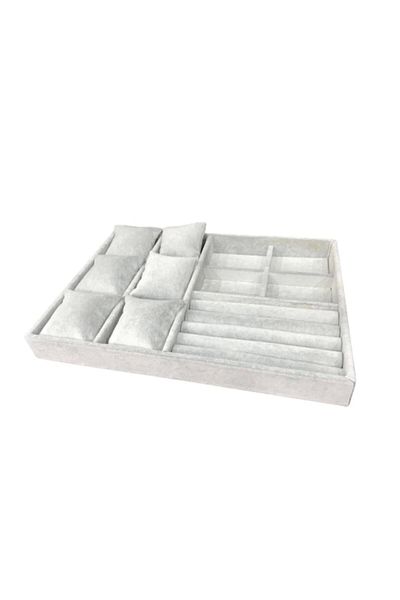 Aydın Decor Local Suede Gray Multiple Jewelry Stand Box Table (aydındecor)
