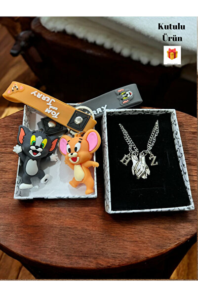 GLANZEND 2'li Mıknatıslı El Ele Tutuşan Harf Detaylı Çift Kolyesi Ve Tom Ve J...