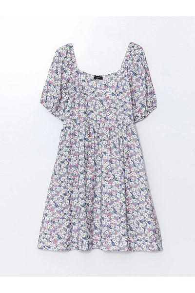 LC Waikiki Lcw Comfort Orange Square Neck Floral Dress