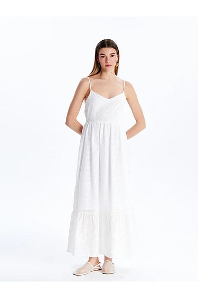 LC Waikiki XSIDE Rochie mini albă cu decolteu în V cu broderie florală