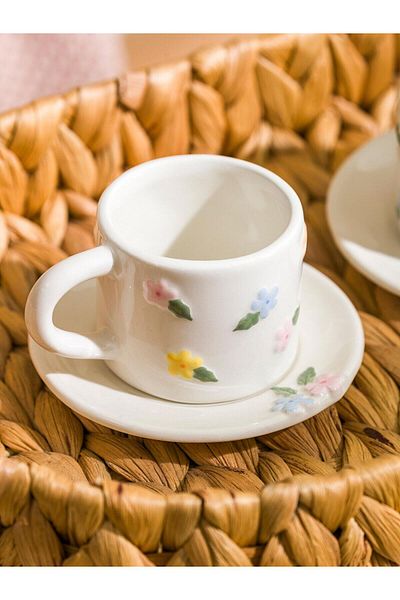 LC Waikiki Lcw Home Floral Patterned 2-Person Ceramic Coffee Cup Set 90 ml