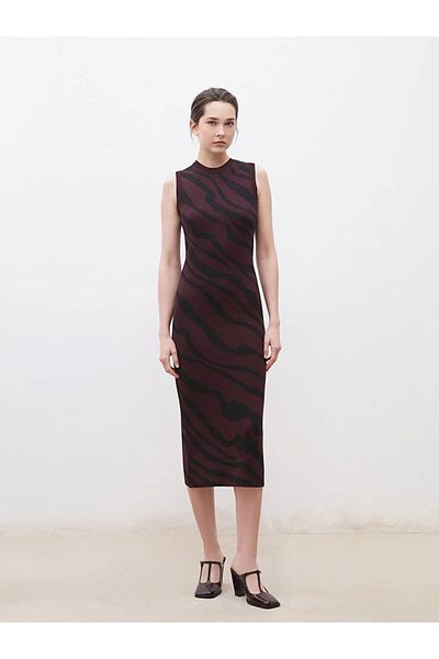 LC Waikiki Soulife Burgundy Stand Collar Patterned Women's Knitwear Dress