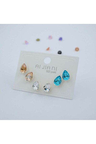 ndjewelry مجموعة أقراط من الحجر ذو نمط قطرة بثلاثة ألوان