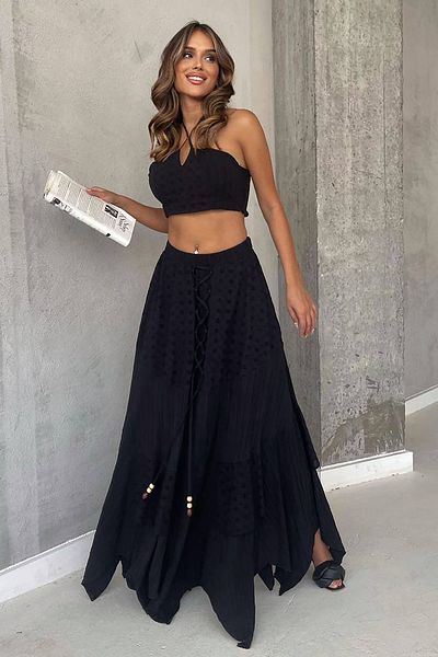 FASHION COCKTAIL Corset gotic cu franjuri în față, țesătură naturală lejeră, talie autentică, elastică, fustă cu design combinat