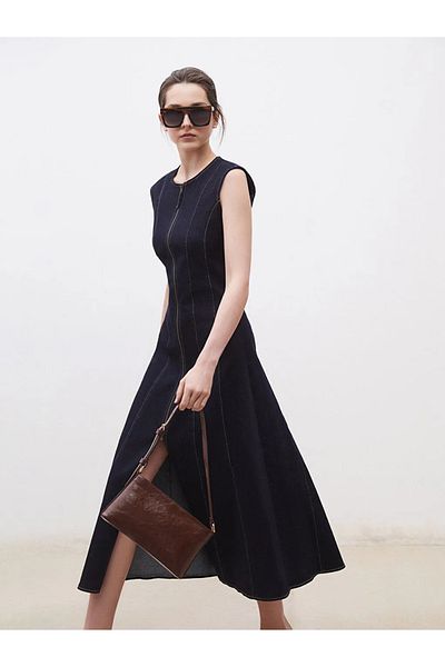 LC Waikiki Soulife Navy Blue Crew Neck Women's Jean Dress