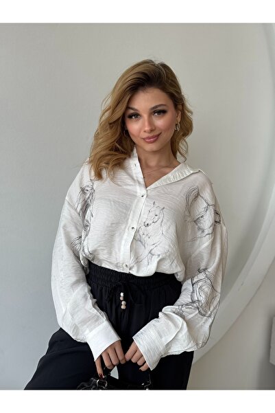 FEHUBLOOM Ecru-Black Horse Print Buttoned Shirt