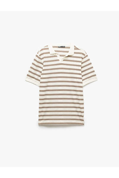 Koton Μπλουζάκι με κοντό μανίκι βαμβακερό με κανονική εφαρμογή ριγέ γιακά πόλο