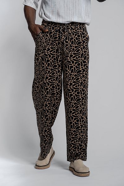Morfine Men's Patterned Leopard Baggy Trousers with Elastic Waist