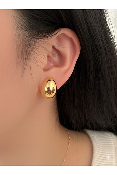 Miyoste Women's Gold Color Chubby Steel Earrings
