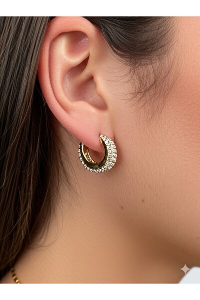 Miyoste Women's Gold Color Zircon Stone Hoop Earrings