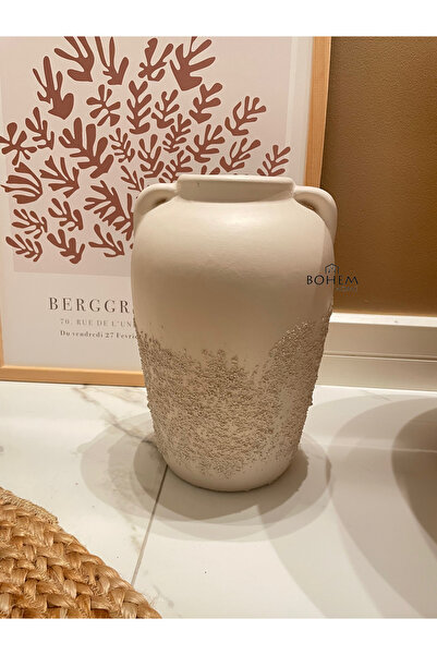 Home Bej Seramik Dokulu Çift Kollu Küp