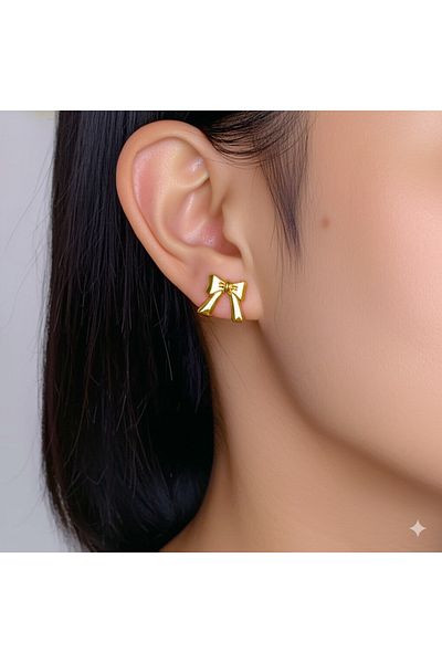 Miyoste Women's Gold Color Bow Earrings